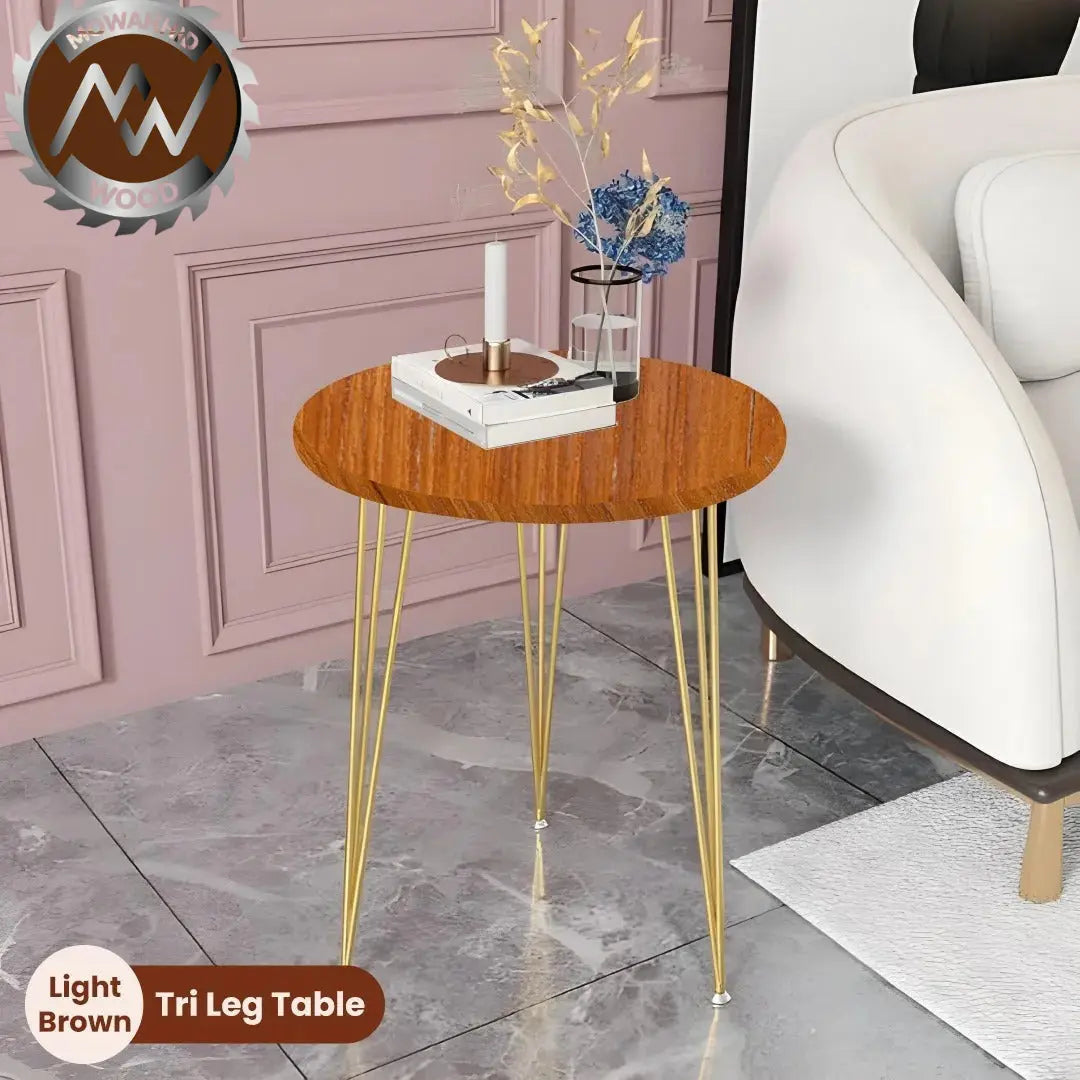 Wooden Round Side Tables with Metal Legs