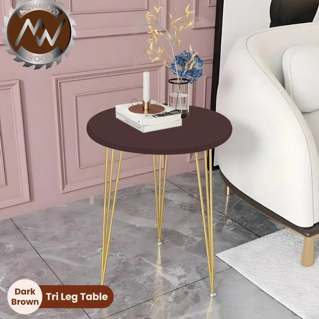 Wooden Round Side Tables with Metal Legs