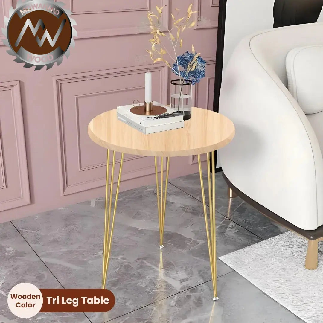 Wooden Round Side Tables with Metal Legs