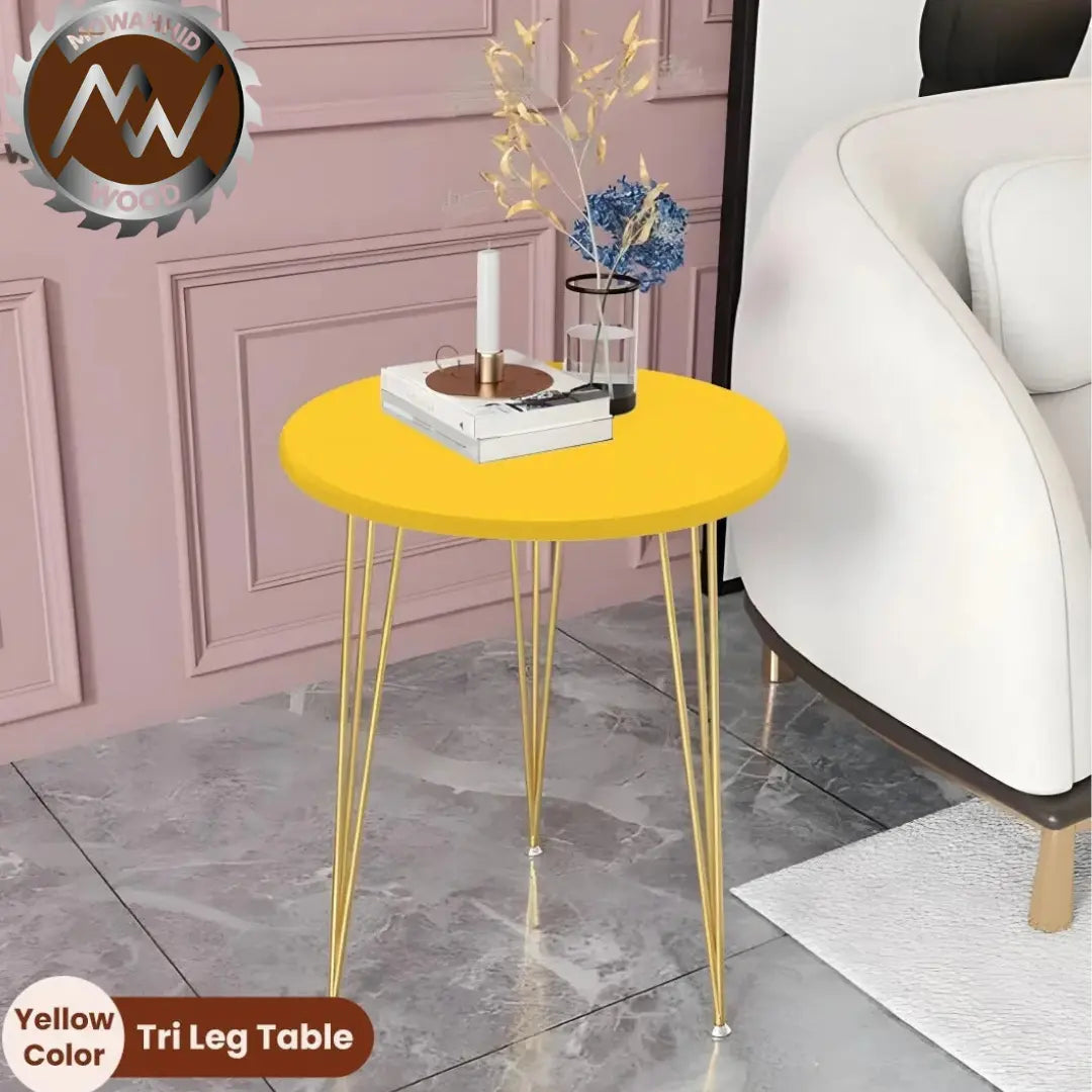 Wooden Round Side Tables with Metal Legs