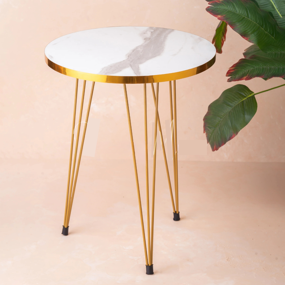Wooden Round Side Tables with Metal Legs