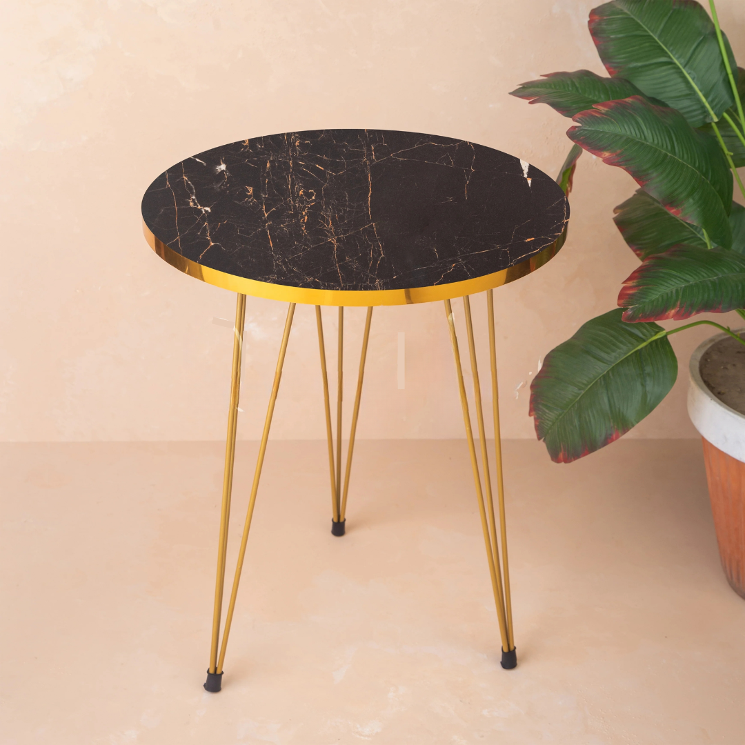 Wooden Round Side Tables with Metal Legs